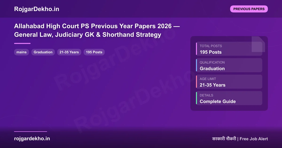 Allahabad High Court PS Previous Year Papers 2026 — General Law, Judiciary GK & Shorthand Strategy - Previous Papers | RojgarDekho