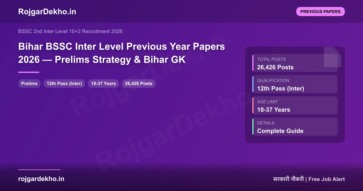 Bihar BSSC Inter Level Previous Year Papers 2026 — Prelims Strategy & Bihar GK - Previous Papers | RojgarDekho