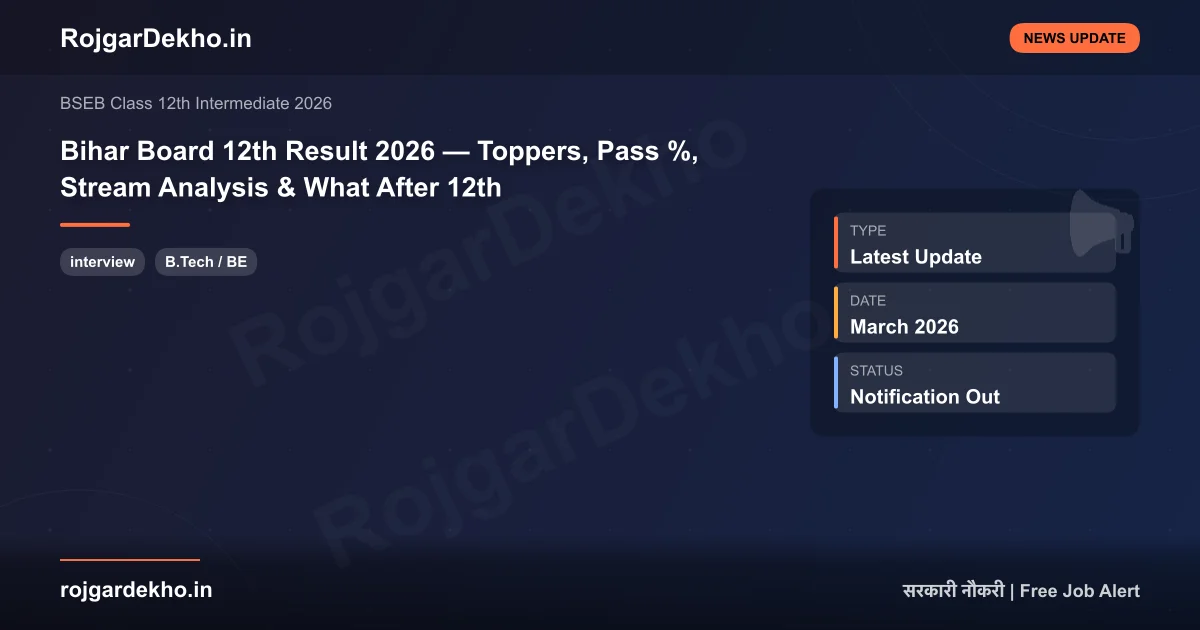 Bihar Board 12th Result 2026 — Toppers, Pass %, Stream Analysis & What After 12th - News | RojgarDekho