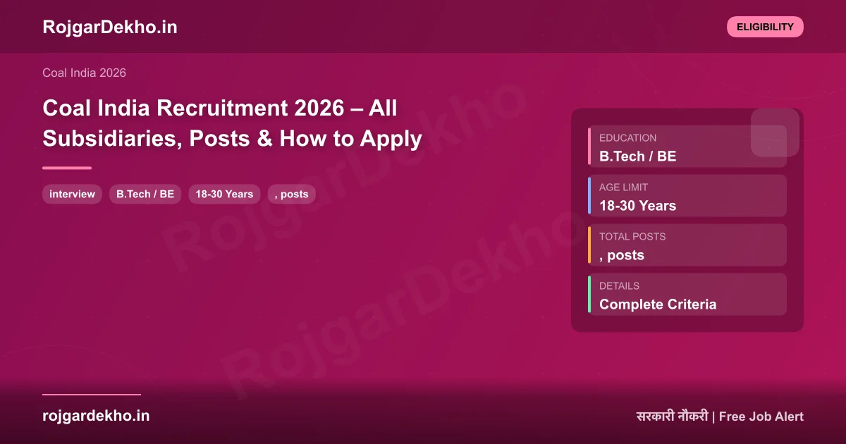 Coal India Recruitment 2026 – All Subsidiaries, Posts & How to Apply - Eligibility | RojgarDekho