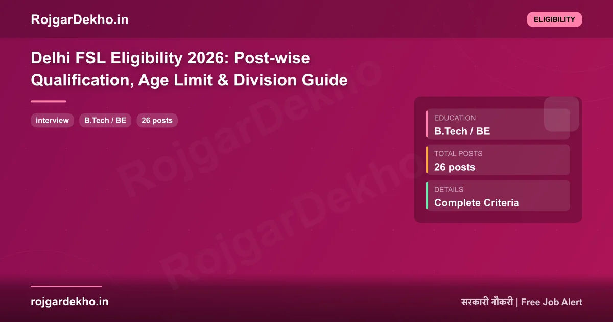 Delhi FSL Eligibility 2026: Post-wise Qualification, Age Limit & Division Guide - Eligibility | RojgarDekho