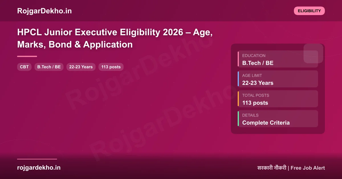 HPCL Junior Executive Eligibility 2026 – Age, Marks, Bond & Application - Eligibility | RojgarDekho
