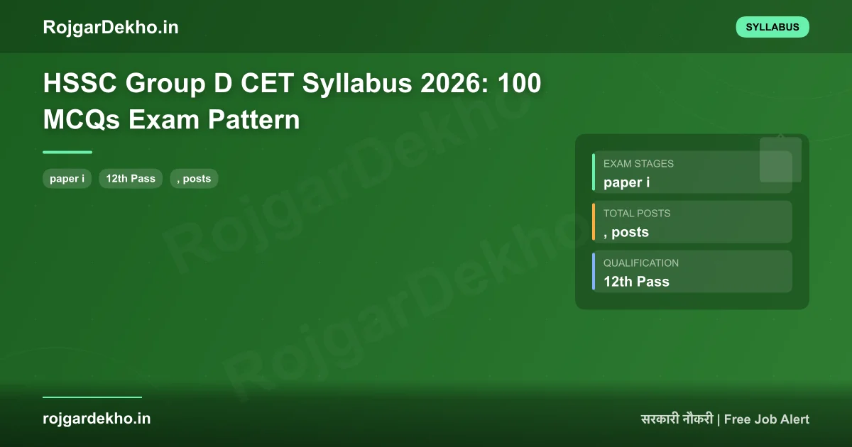 HSSC Group D CET Syllabus 2026: 100 MCQs Exam Pattern - Syllabus | RojgarDekho