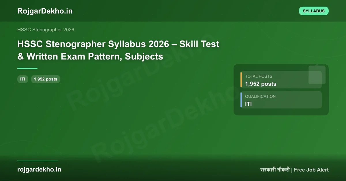 HSSC Stenographer Syllabus 2026 – Skill Test & Written Exam Pattern, Subjects - Syllabus | RojgarDekho