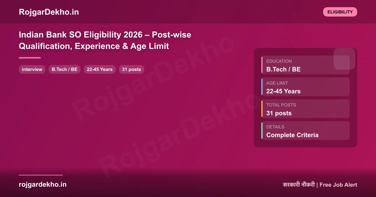 Indian Bank SO Eligibility 2026 – Post-wise Qualification, Experience & Age Limit - Eligibility | RojgarDekho