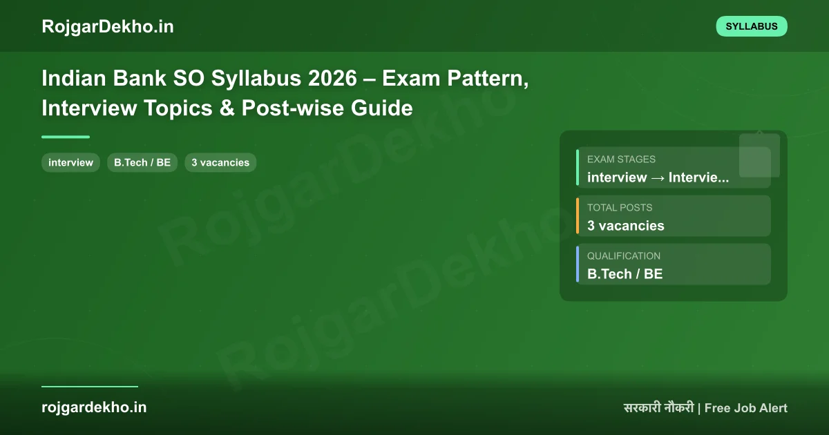 Indian Bank SO Syllabus 2026 – Exam Pattern, Interview Topics & Post-wise Guide - Syllabus | RojgarDekho