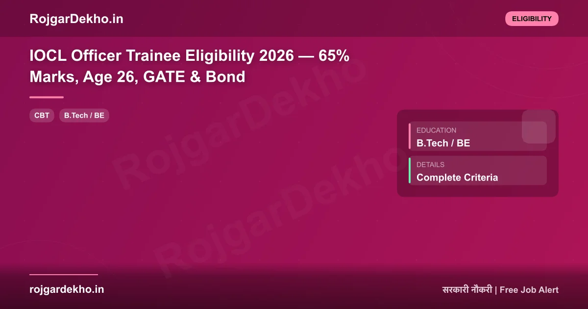 IOCL Officer Trainee Eligibility 2026 — 65% Marks, Age 26, GATE & Bond - Eligibility | RojgarDekho