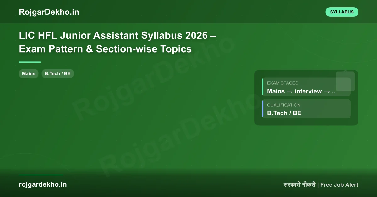 LIC HFL Junior Assistant Syllabus 2026 – Exam Pattern & Section-wise Topics - Syllabus | RojgarDekho