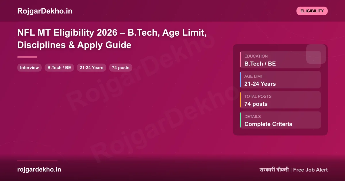 NFL MT Eligibility 2026 – B.Tech, Age Limit, Disciplines & Apply Guide - Eligibility | RojgarDekho