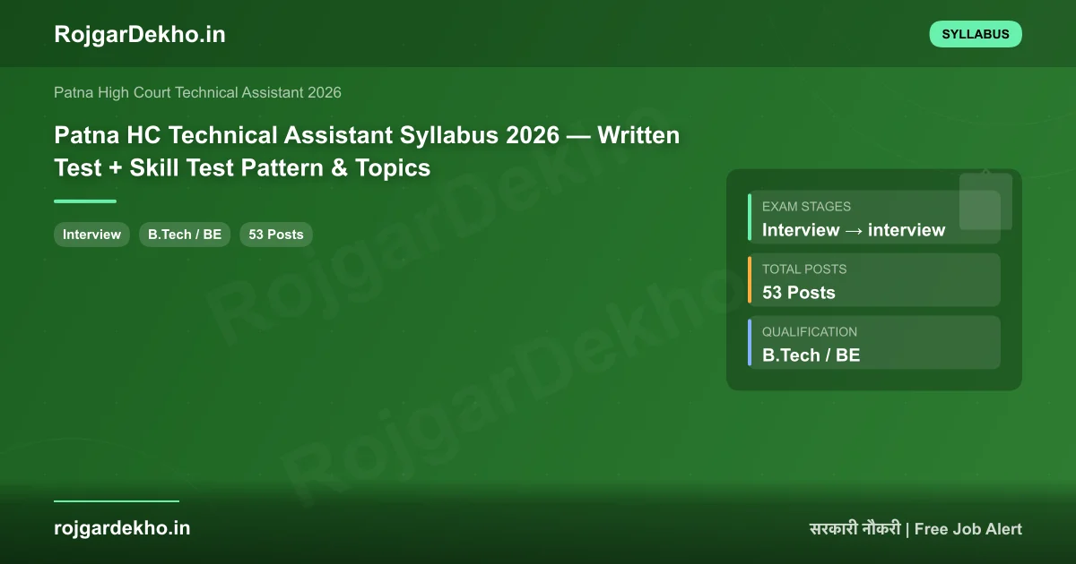 Patna HC Technical Assistant Syllabus 2026 — Written Test + Skill Test Pattern & Topics - Syllabus | RojgarDekho