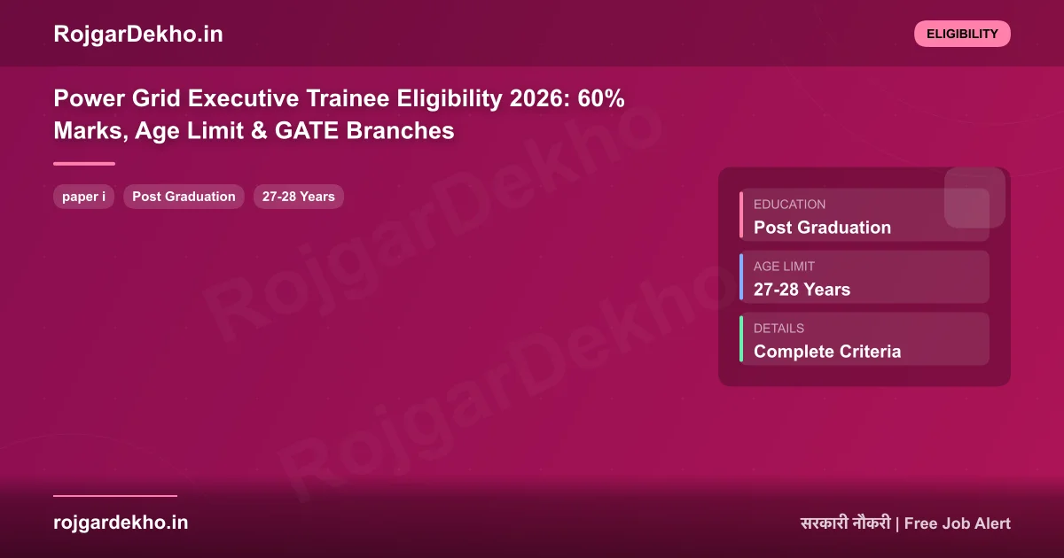 Power Grid Executive Trainee Eligibility 2026: 60% Marks, Age Limit & GATE Branches - Eligibility | RojgarDekho