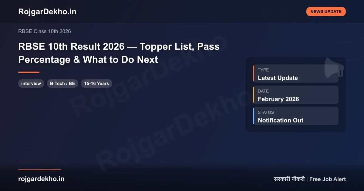 RBSE 10th Result 2026 — Topper List, Pass Percentage & What to Do Next - News | RojgarDekho