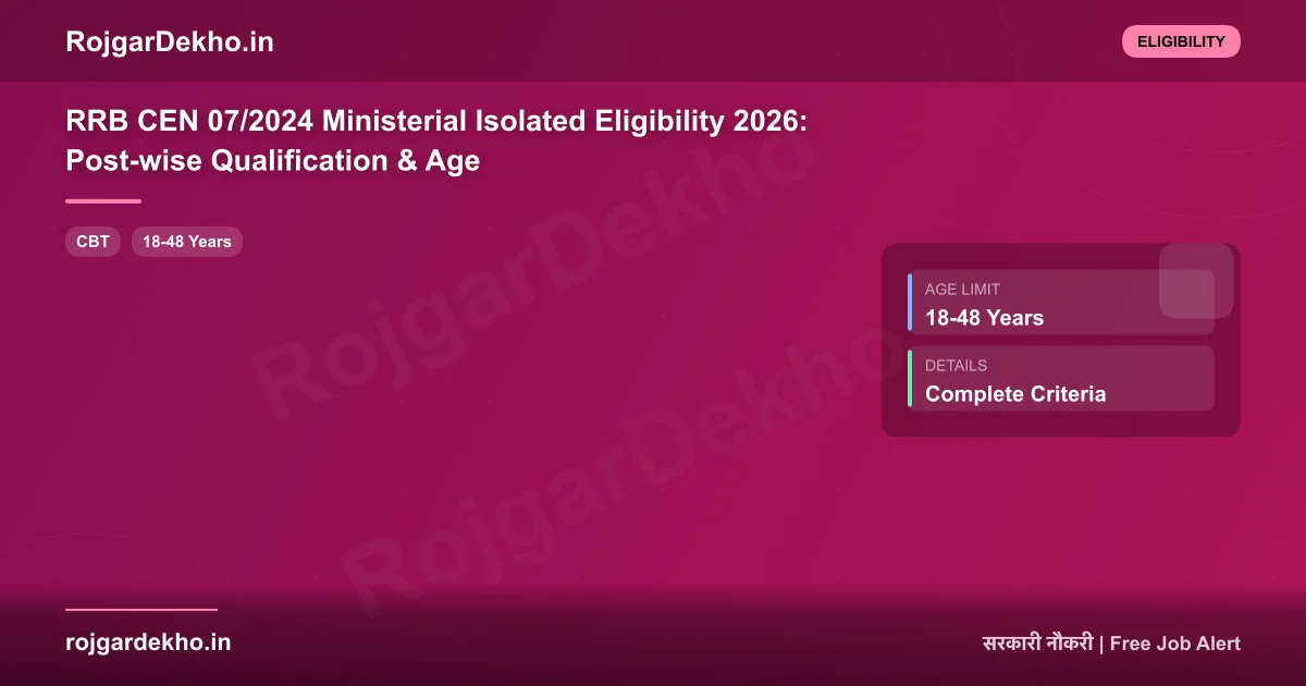 RRB CEN 07/2024 Ministerial Isolated Eligibility 2026: Post-wise Qualification & Age - Eligibility | RojgarDekho