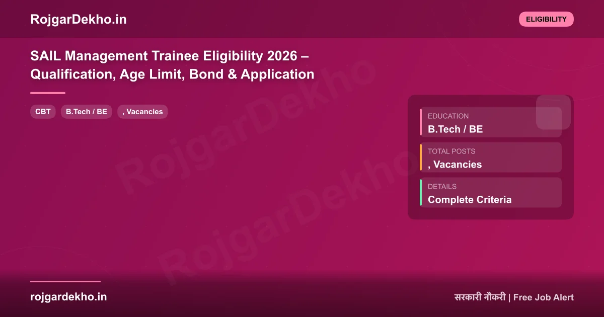 SAIL Management Trainee Eligibility 2026 – Qualification, Age Limit, Bond & Application - Eligibility | RojgarDekho