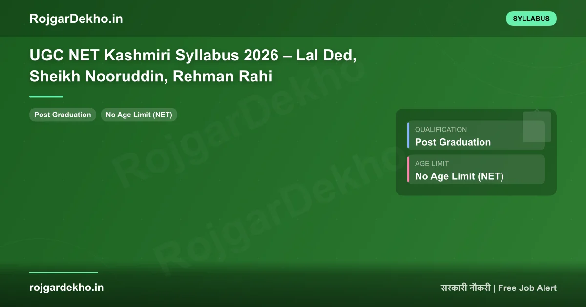 UGC NET Kashmiri Syllabus 2026 – Lal Ded, Sheikh Nooruddin, Rehman Rahi - Syllabus | RojgarDekho