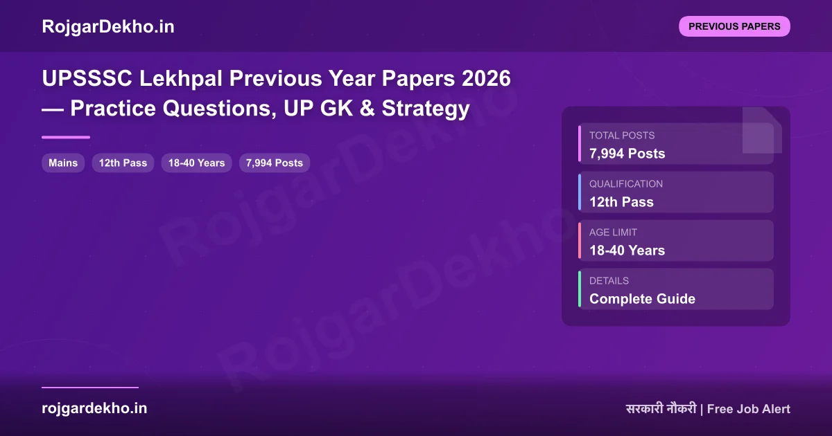UPSSSC Lekhpal Previous Year Papers 2026 — Practice Questions, UP GK & Strategy - Previous Papers | RojgarDekho