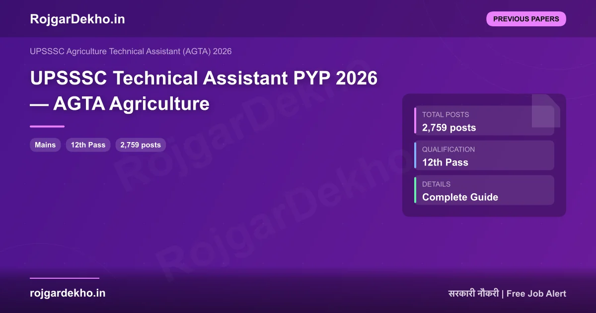 UPSSSC Technical Assistant PYP 2026 — AGTA Agriculture - Previous Papers | RojgarDekho