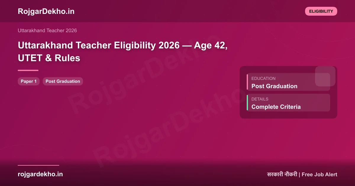 Uttarakhand Teacher Eligibility 2026 — Age 42, UTET & Rules - Eligibility | RojgarDekho